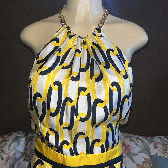 Milly 100% Silk Chain Link Halter Navy & Yellow - Picture 6 of 11